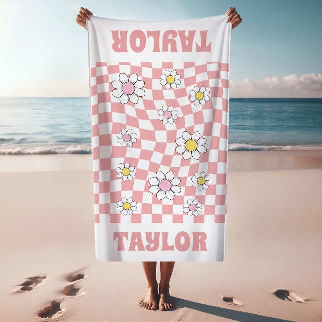 RETRO Personalized Beach Towel Custom Name Daisy (Creator Uploaded)