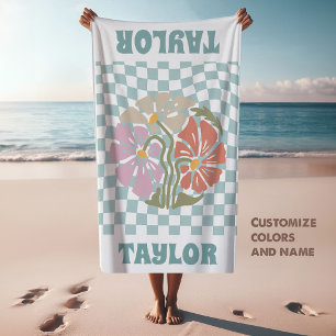 RETRO Personalized Beach Towel Name Custom Towel