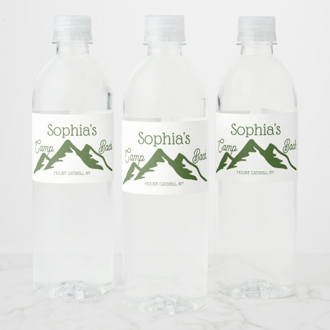 Retro Personalized Camp Bach Mountains Green  Water Bottle Label (Bottles)