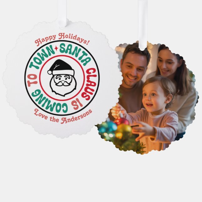 Retro Personalized Christmas Keepsake Photo Ornament Card (Front/Back)