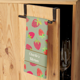 Retro Personalized Cute Mid-Century Strawberry Kitchen Towel