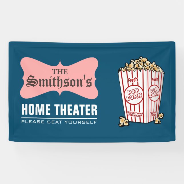 Retro Personalized Family Name Home Theatre Banner (Horizontal)