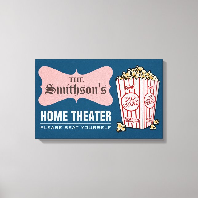 Retro Personalized Family Name Home Theatre Canvas Print (Front)