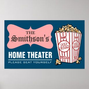 Retro Personalized Family Name Home Theatre Poster