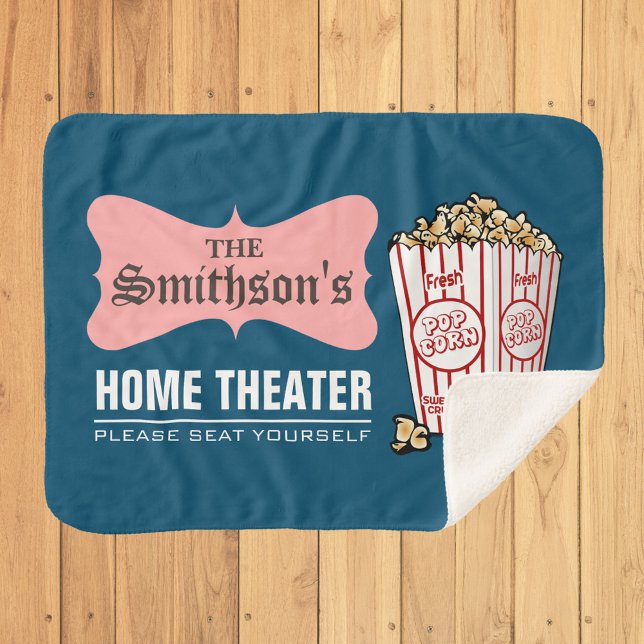 Retro Personalized Family Name Home Theatre Sherpa Blanket (Creator Uploaded)
