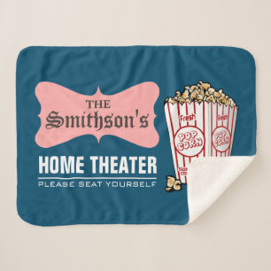 Retro Personalized Family Name Home Theatre Sherpa Blanket