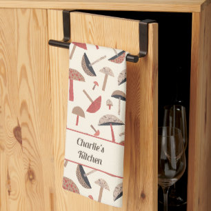 Retro Personalized Mid-Century Mushroom Fungi Kitchen Towel