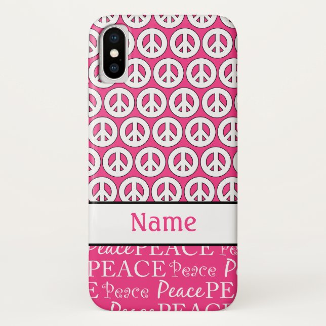 Retro Personalized Name Pink Peace Sign Pattern Case-Mate iPhone Case (Back)