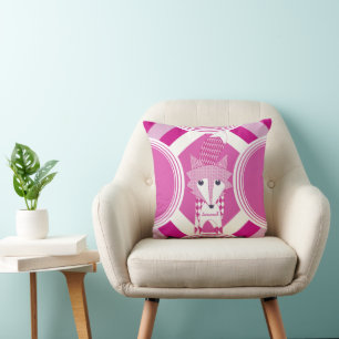 Retro Personalized Pink Fox Pillow