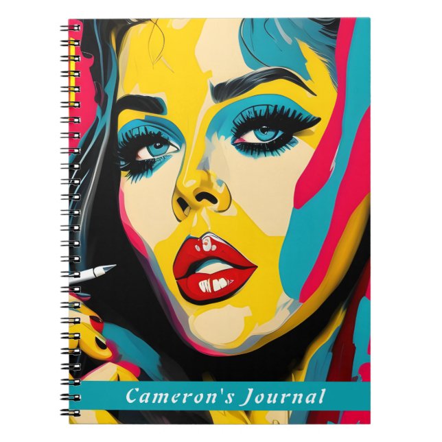 Retro Personalized Pop Art Bold Colour Custom Name Notebook (Front)