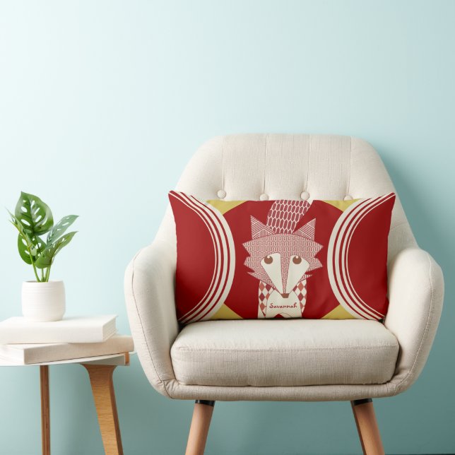 Retro Personalized Red Stylized Fox Pillow (Chair)