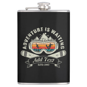 Retro Personalized Ski Adventure Hip Flask