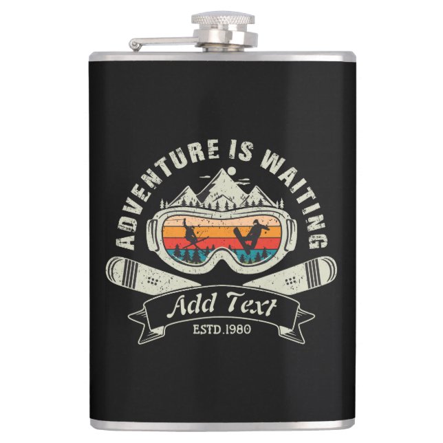 Retro Personalized Ski Adventure Hip Flask (Front)
