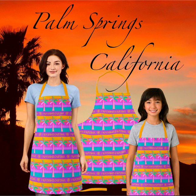 Retro Personalized Sunset Tropical Palms Apron (Fun aprons in bright desert colors!)