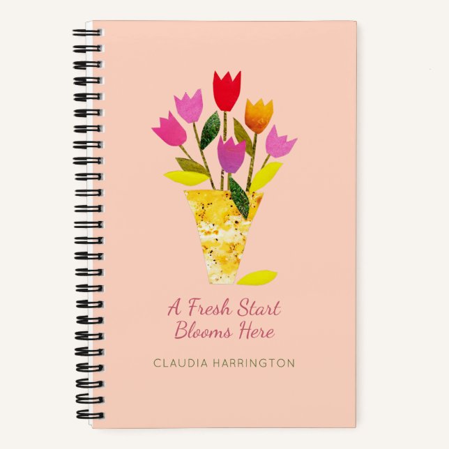 Retro Personalized Tulips Cute Floral Fresh Start Notebook (Front)