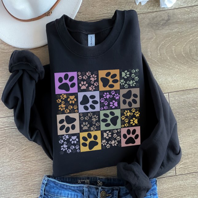 Retro Pet Paw Chequered Pattern  Sweatshirt (Creator Uploaded)