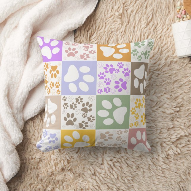Retro Pet Paw Chequered Pattern Throw Pillow (Blanket)