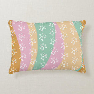 Retro Pet Paw Print Marble Groovy Accent Pillow