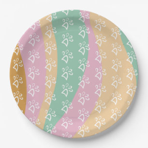 Retro Pet Paw Print Marble Groovy Paper Plate