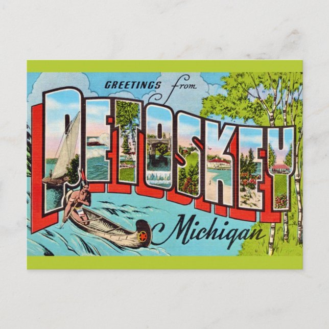 Retro Petosky Michigan Greeting Postcard (Front)
