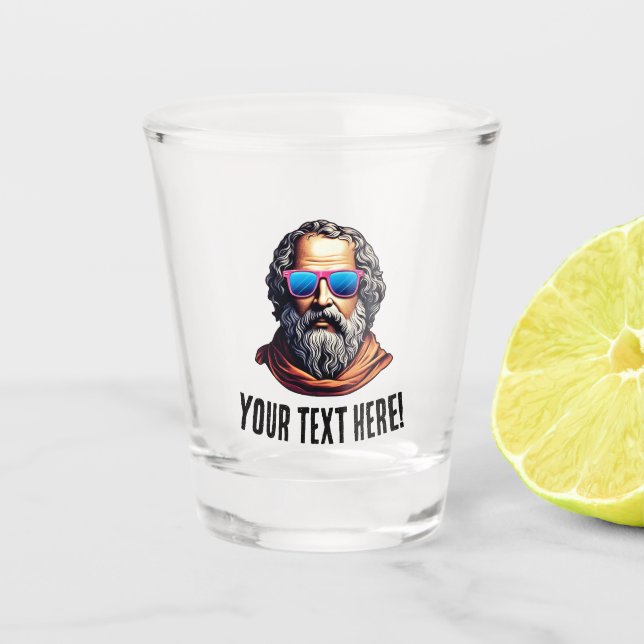 Retro Philosopher Bust - Custom Text Shot Glass (Front)