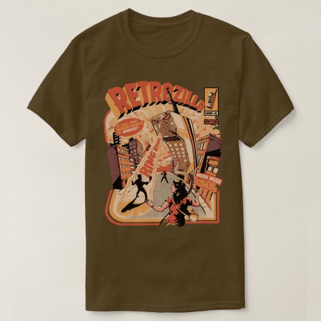 Retro Phonezilla Black T-Shirt (Design Front)