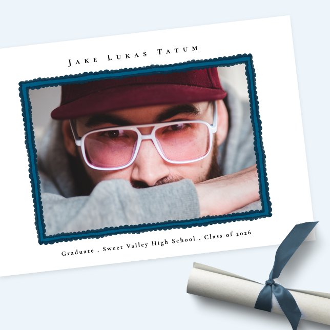 Retro Photo Blue Frame Graduation High School Announcement (Creator Uploaded)