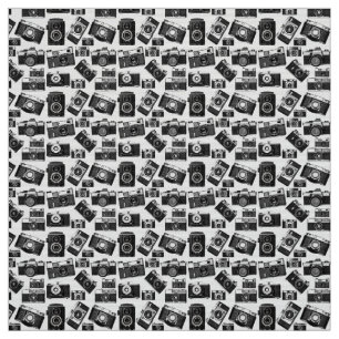 RETRO PHOTO CAMERAS PATTERN IN BLACK AND WHITE FABRIC