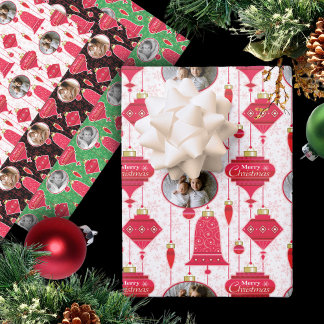 Retro Photo Christmas Ornaments Snowflakes Wrapping Paper Sheet