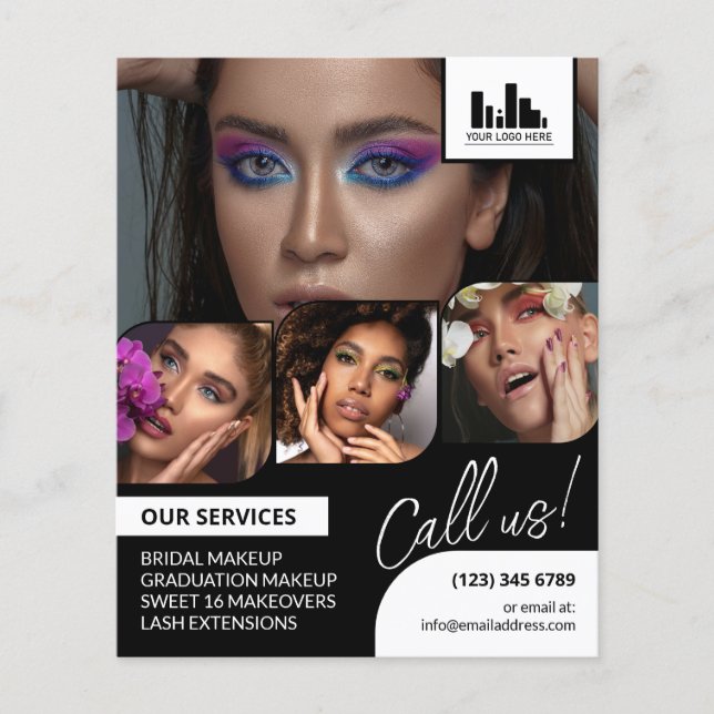 Retro Photo Collage Logo QR Makeup Promotional Flyer (Front)