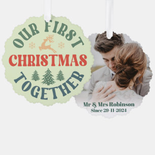 retro photo first christmas married keepsake ornament card