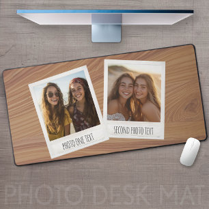 Retro Photo Frame - 2 Pics on Wood Print Desk Mat
