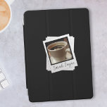 Retro Photo Frame Personalized Black iPad Cover<br><div class="desc">A simple black background with vintage instant photo and space for the top one for your photo and name. I used my "Black Coffee" as a place-card for yours. You could add yourself, your pet or yourself and your pet. Any square photo that you like. You can also add your...</div>