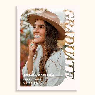 Retro Photo Graduation Minimalist Pink Invitation