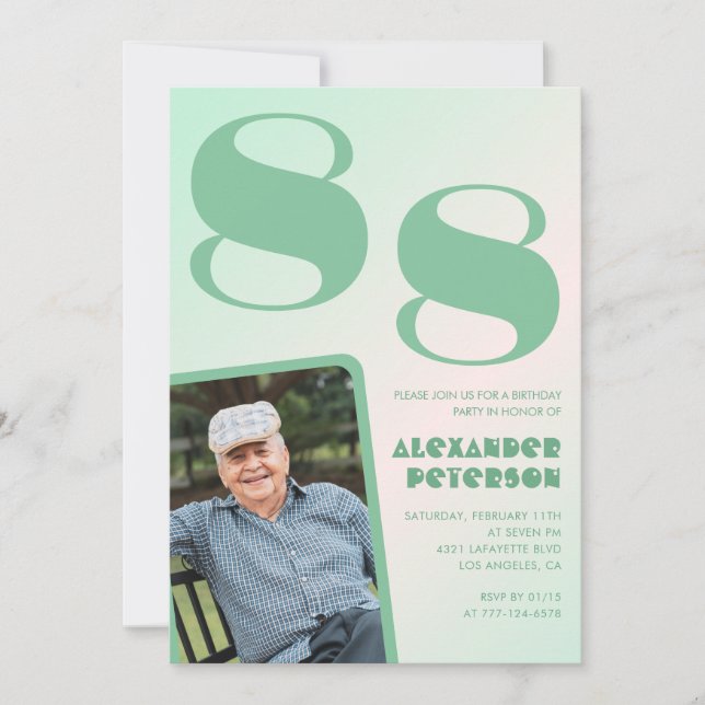 Retro Photo Green Gradient Man 88th birthday  Invitation (Front)