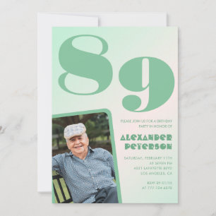 Retro Photo Green Gradient Man 89th birthday  Invitation
