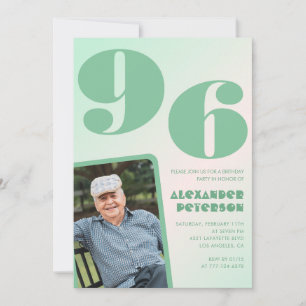 Retro Photo Green Gradient Man 96th birthday  Invitation