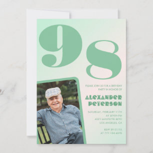 Retro Photo Green Gradient Man 98th birthday Invitation