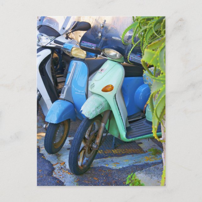 Retro Photo Italian Made Piaggio Scooters Postcard (Front)