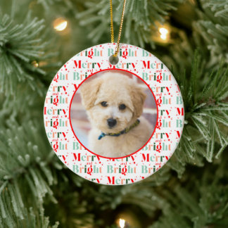 Retro Photo Merry and Bright Christmas Ceramic Ornament