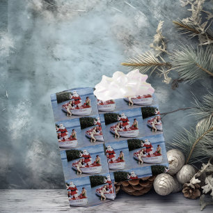 Retro Photo of Santa Claus In Boat Bearing Gifts Wrapping Paper