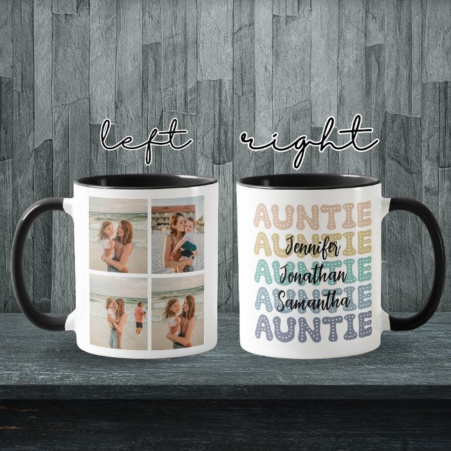 Retro Photo Personalized Coffee Cup For Auntie (custom auntie mug, personalized aunt mug, custom photo mug, retro mug for aunt, auntie coffee cup,)