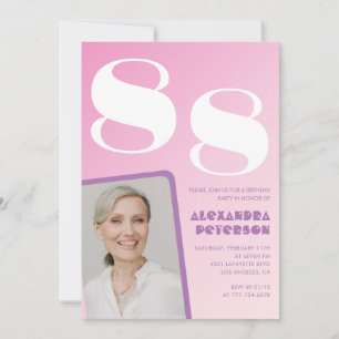 Retro Photo Pink 88th birthday Invitation