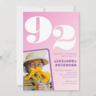 Retro Photo Pink 92nd birthday Invitation