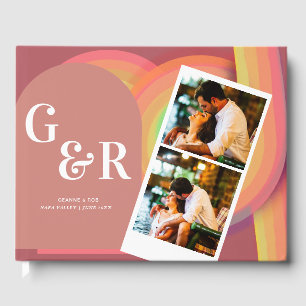 Retro photo Seventies Stripes Wedding Invitation Guest Book