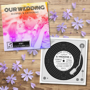 Retro Photo Vinyl Record Music Player Wedding  Invitation