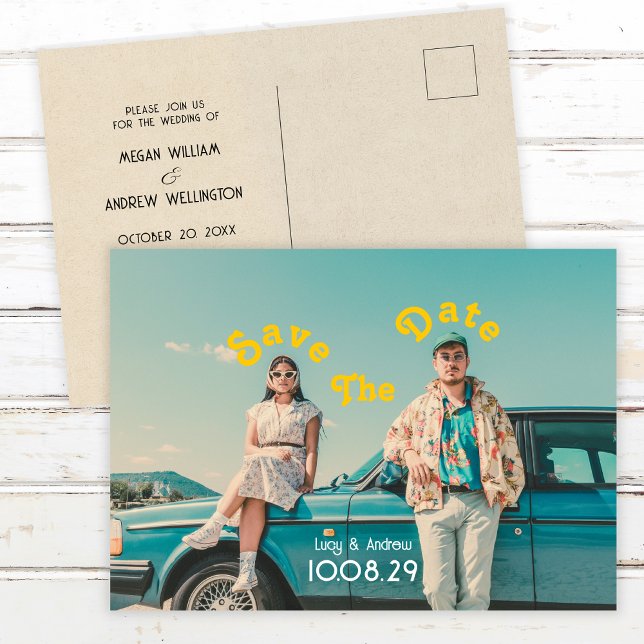 Retro photo wedding save the date postcard (Creator Uploaded)