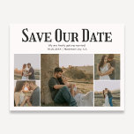 Retro Photo White Wedding Save The Date Announcement Postcard<br><div class="desc">Retro wedding save the date features the heading Save The Date in nostalgic serif font. Below the heading a photo collage. On the back add one more photo and additional information.</div>