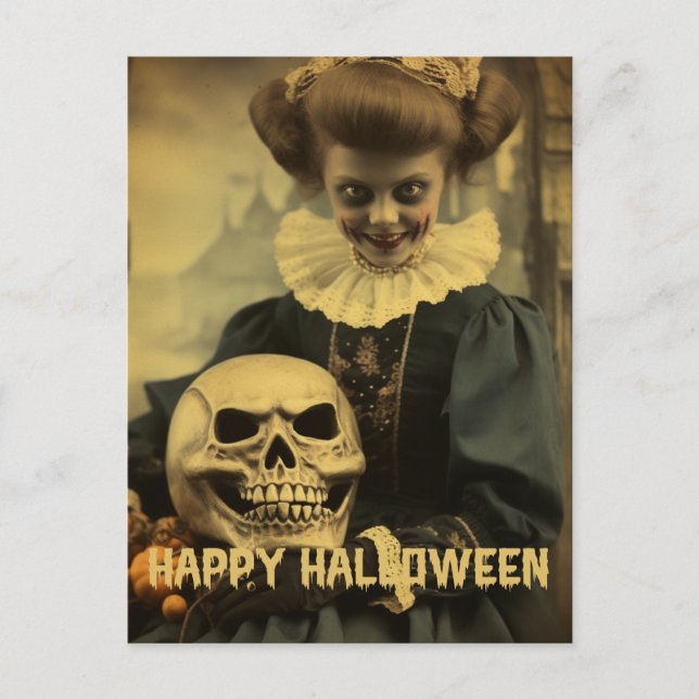 Retro Photography Halloween cute bad witch girl Postcard (Front)