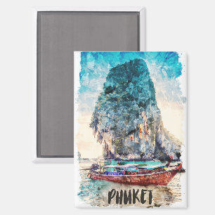 Retro Phuket Thailand Beach Painting Magnet
